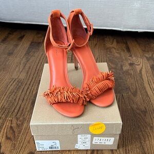 Joie Orange Fringe Heeled Sandals
